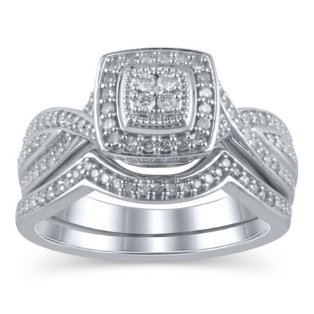 1/3 Carat T.W. JK-I2I3 diamond cushion Bridal Set in sterling silver, Size 9