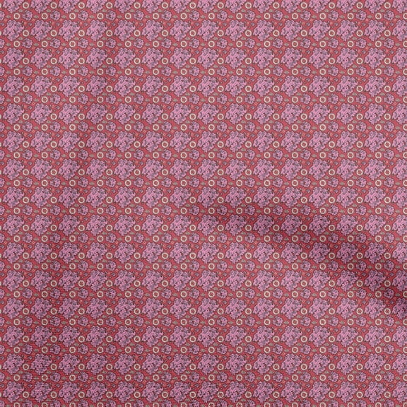 oneOone Velvet Pink Fabric Retro Map Dress Material Fabric Print Fabric By The Yard 58 Inch Wide