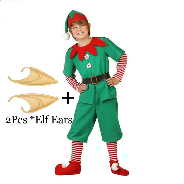 Disfraz de Navidad de Papá Noel para hombres, mujeres, niñas y niños, conjunto de ropa de disfraces de elfo verde, Cosplay familiar, fiesta de carnaval, Año Nuevo