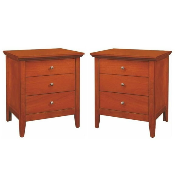 Home Square 2 Piece Solid Wood Nightstand Set with 3 Drawer in Oak