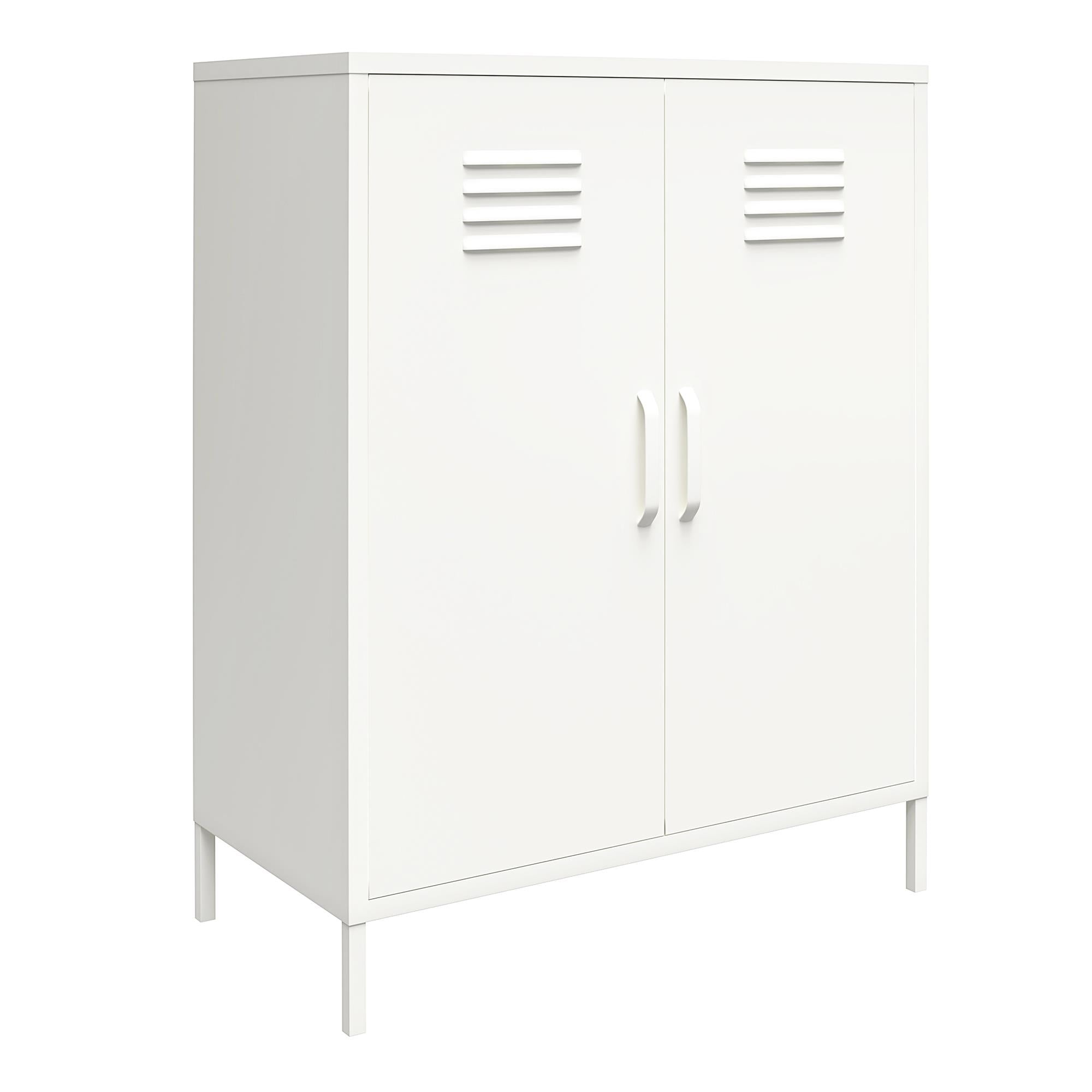 REALROOMS Shadwick 2 Door Metal Locker Storage Cabinet-Mesh Metal Doors,  Soft White