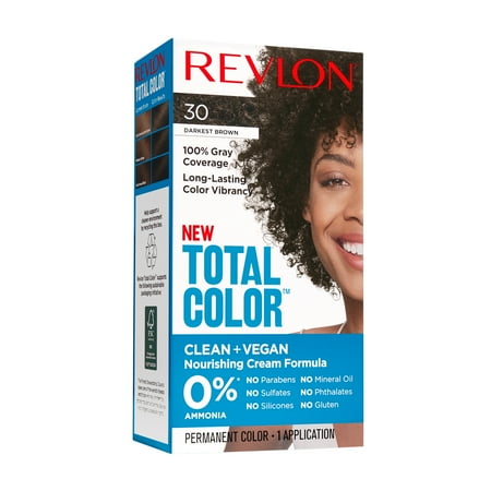 Revlon Permanent Hair Color by Revlon Permanent Hair Dye Total Color with 100% Gray Coverage Clean & Vegan 30 Darkest Brown 3.5 oz 30 Darkest Brown 5.94 fl oz