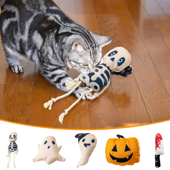 Honmine Halloween Cat Toy Catnip Plush Toys Set - Pumpkin, Ghost, and Skeleton Design, Soft and Durable Cat Toys for Halloween Fun, Perfect for Indoor Play and Exercise