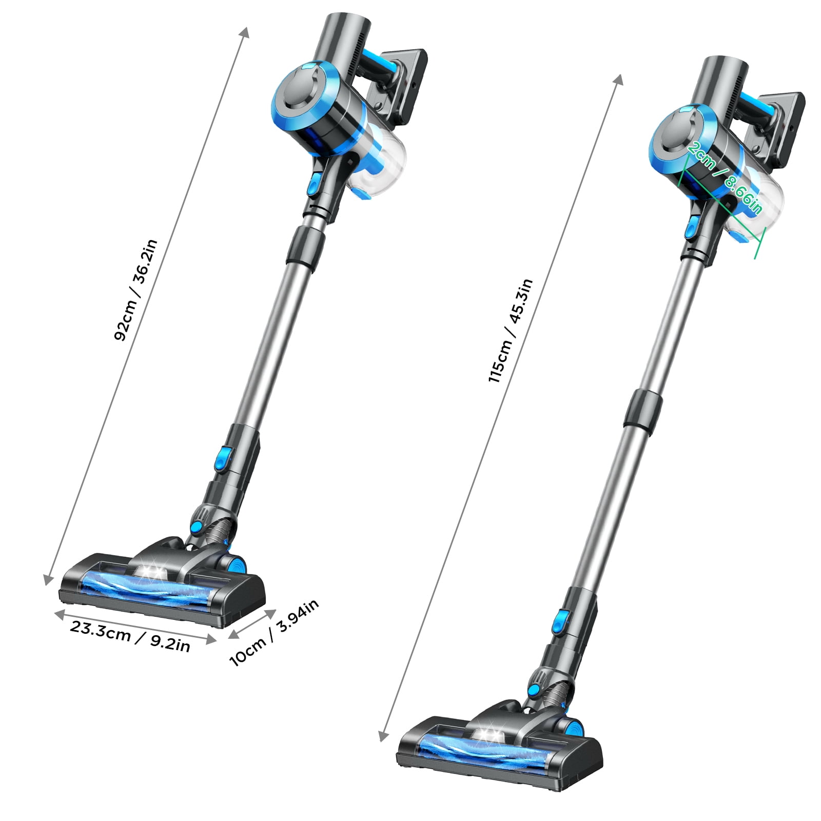 Cordless Vacuum Cleaner, 38000PA/450W 50min 2500mah for Home Pet Hair Carpet Wood Floor (Blue)