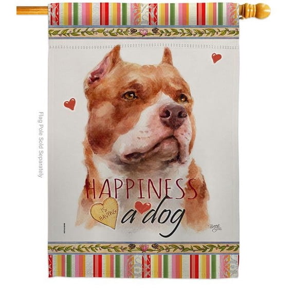 Breeze Decor H110265-BO Fawn Pitbull Happiness Animals Dog 28 x 40 in. Double-Sided Decorative Vertical House Flags for Decoration Banner Garden Yard Gift