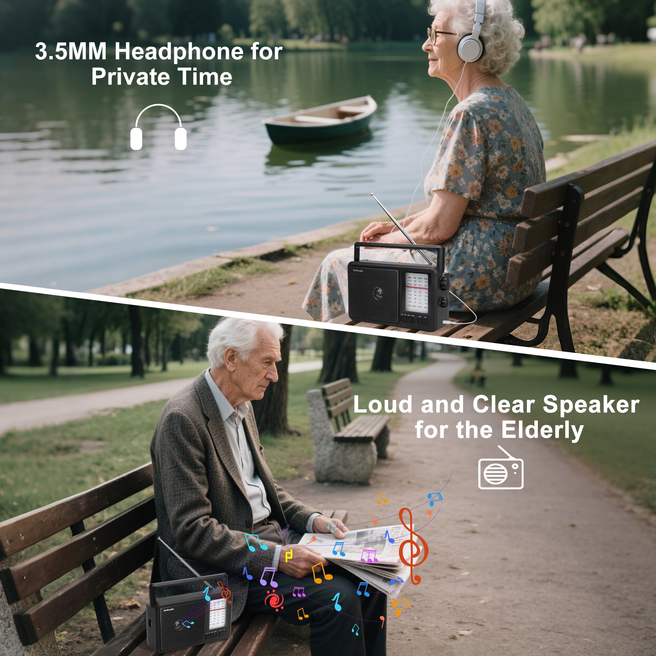 AM FM SW Radio Portable, TSV Shortwave Radio Battery Powered/Plug in Wall for Home Outdoor Seniors, Transistor Antenna