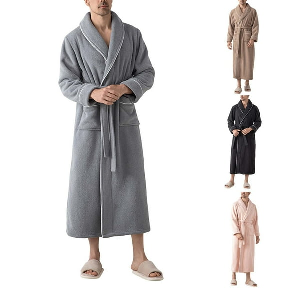 RYDCOT Bathrobe Solid Color Casual Home Indoor Large Long Sleeve Mens, Sleepwear Men's Robe Pink