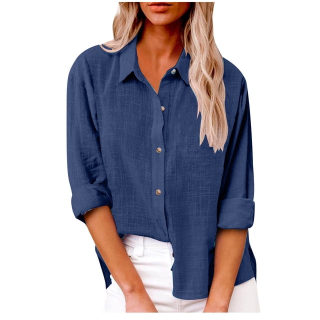 AherBiu Plus Size Womens Button down Shirts Long Sleeve Cotton Linen Tops Fall Casual Loose Fitted Blouses