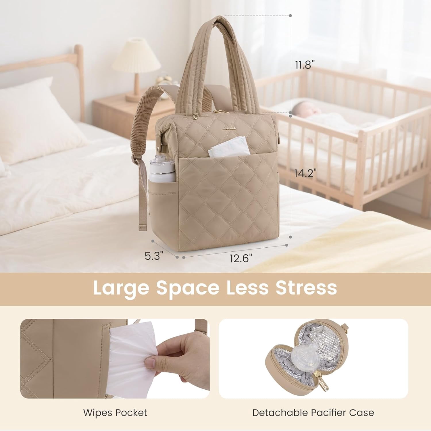 LOVEVOOK Diaper Bag Backpack,Diaper Bag Tote for Mom Dad with Changing Pad,Insulated Pockets, Convertible Lightweight Baby Backpack with Pacifier Case（Khaki）