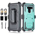 thumbnail image 2 of for 6.2" LG Q8 Combo Holster Screen Protector Included Kickstand Built in Screen Dual Layer Rugged Hard Back Shockproof Resistant Belt Clip Heavy Duty Armor Impact Bumper Phone Case [Teal], 2 of 4