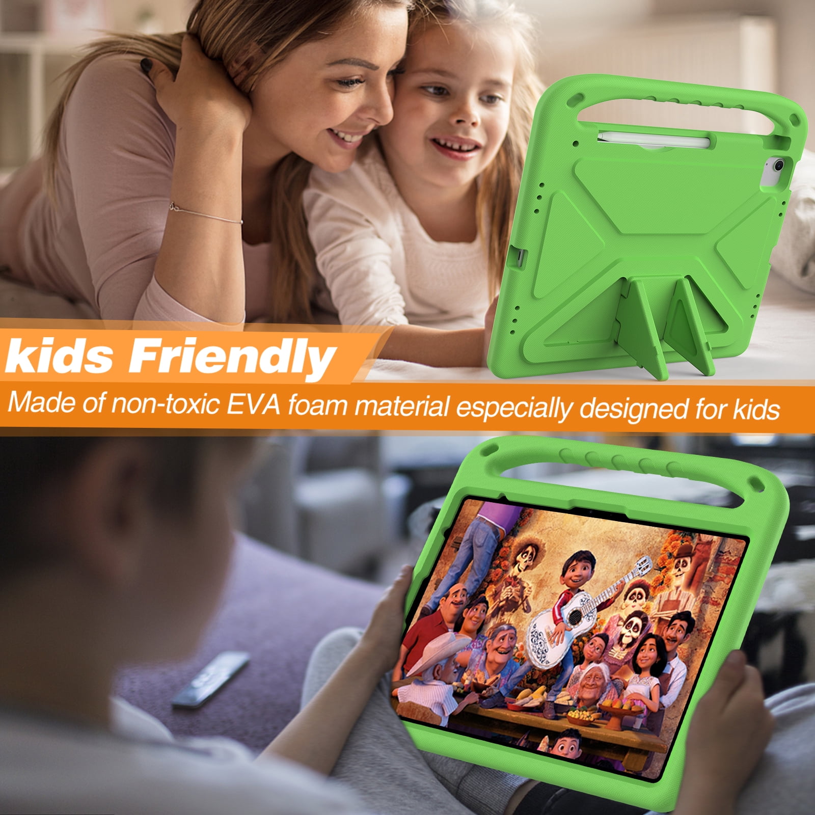 Dteck Case for iPad Air 11 Inch (M3/M2) 2025/2024, iPad Air 11 Inch Kids Case with Kickstand and Pencil Holder for Pencil Pro/USB-C, Lightweight EVA Shockproof Protective Cover for Boys Girls,Green