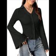thumbnail image 1 of Blusa Informal de Larga Acampanada con Botones y Cuello Lechuga para Mujer. Blusa de Trabajo. Negro S, 1 of 9