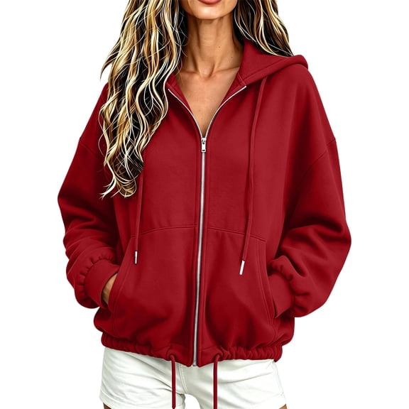 BUIGTTKLOP Zip Up Hoodie Women Casual Oversized Sweatshirt Lightweight Jacket Womens Zip Up Hoodies Long Sleeve Hooded Sweatshirt Women Fashion Zipper Fall Jackets With Pocket