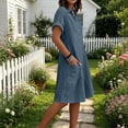 thumbnail image 6 of SAWOBUUN Women Cotton Linen Shirt Dress Short Sleeve Collar Washed Crinkle Loose Midi Dresses Summer Casual Tunic Dress with Side Pockets, 6 of 7