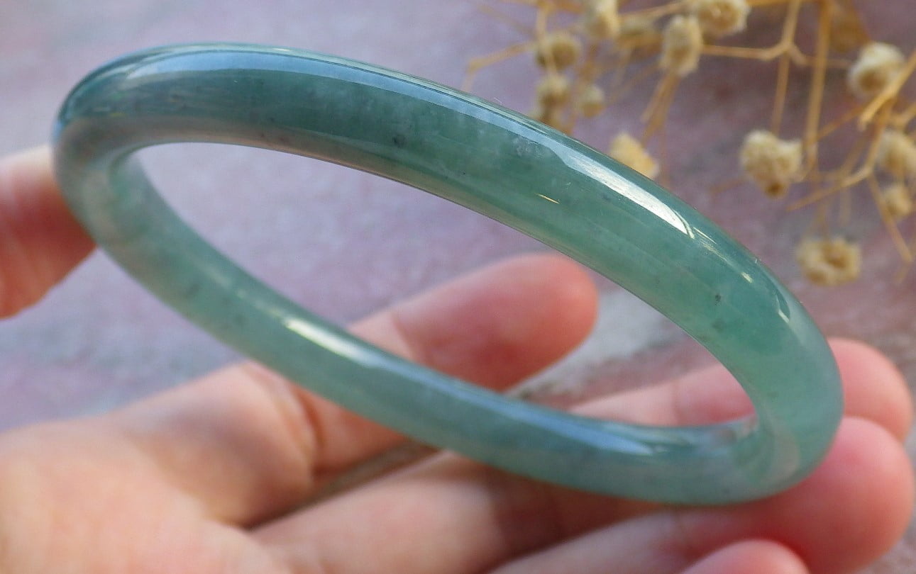 Icy Green Natural A JADE Jadeite Circle Bangle Bracelet 59 mm 680541 TN