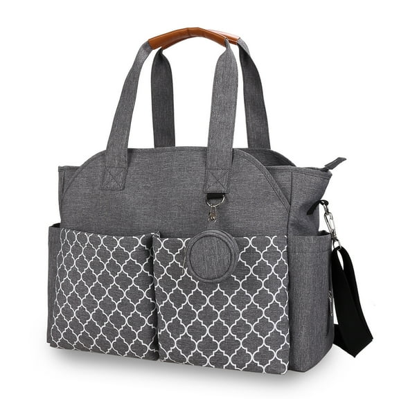 Diaper Bag Tote with Pacifier Holder Travel Diaper Bag with Adjustable Shoulder Strap and Insulated Pockets, Gray