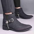 thumbnail image 4 of Men's Vintage Embroidered Western-Inspired Ankle Boots, Pointed Toe Elastic Side Slip-On Chelsea Boots with Decorative Buckle & Chain, Low Block Heel, 4 of 5