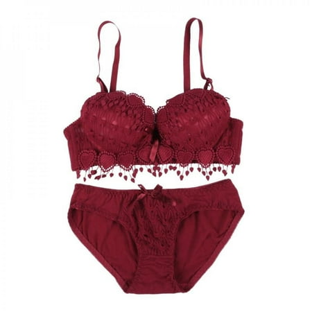 

[Big Clear!]2Pcs Women s Comfortable Charming Push Up Embroidery Lace Bra and Brief Panty Set