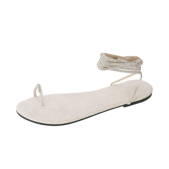 Anuirheih Sandals for Women Summer Flats, Open Toe Comfortable Ankle Strap Dress Flats Shoes Casual Slip on Beach Sandal(Beige)