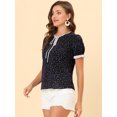 thumbnail image 3 of Blusa floral de manga corta con cuello anudado Allegra K Negro XS, 3 of 5