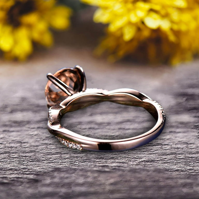 Shining 1.25 Carat Round Morganite Engagement Ring Solid 10k Rose Gold Wedding Ring twisted Infinity style Pink Gemstone Promise Ring for Life Partner