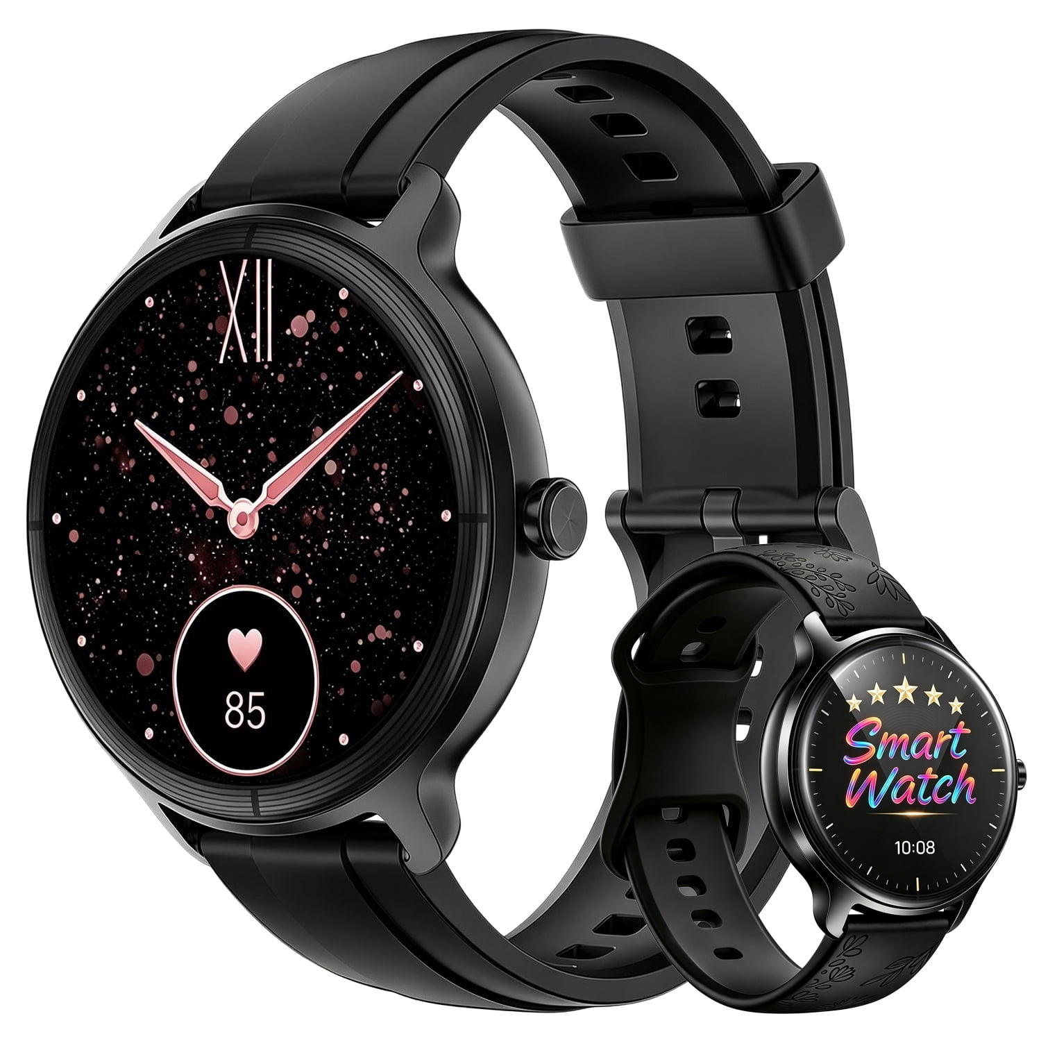 ST-CARE 1.27" HD Women Smart Watch, Fitness Tracker, Bluetooth Call, AI Voice, IP68 Waterproof, 100+ Sports Modes, Dual Straps, for Android & iPhone, Black