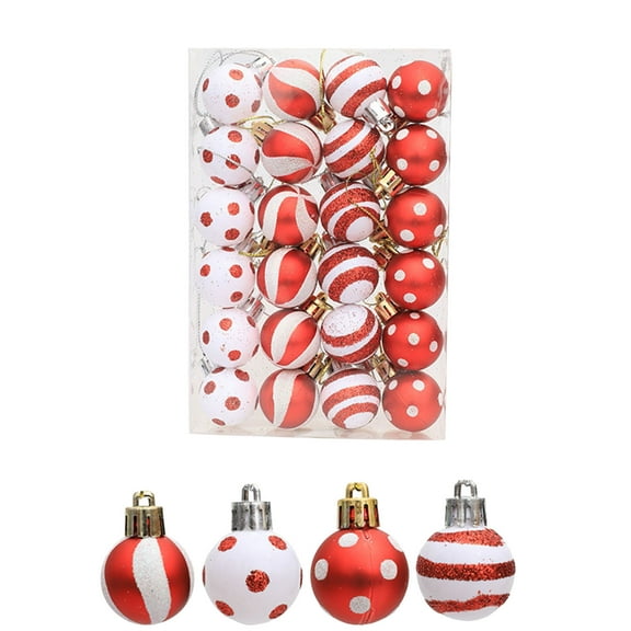 Lwlmwt 24Pcs Christmas Ball Ornaments, 1.18 Inch Mini Glitter Ball Red and White Shatterproof Decorations for Xmas Tree Holiday Party Decor