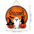 thumbnail image 3 of Black Cat Halloween Wooden Door Sign, Pumpkin Ghost Black Cat Bat Wall Decor, Vintage Carved Hanging Plaque for Front Door Mantel Party Home Decoration (Black Cat), 3 of 11