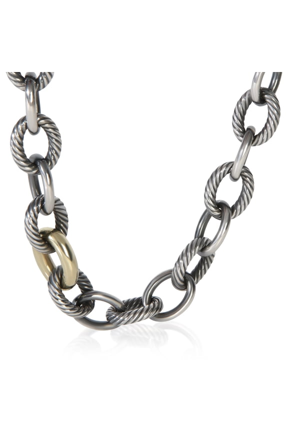 Pre-Owned 1/5 14K Yellow Gold & Black Rhodium Sterling Silver David Yurman XL Oval Link Necklace