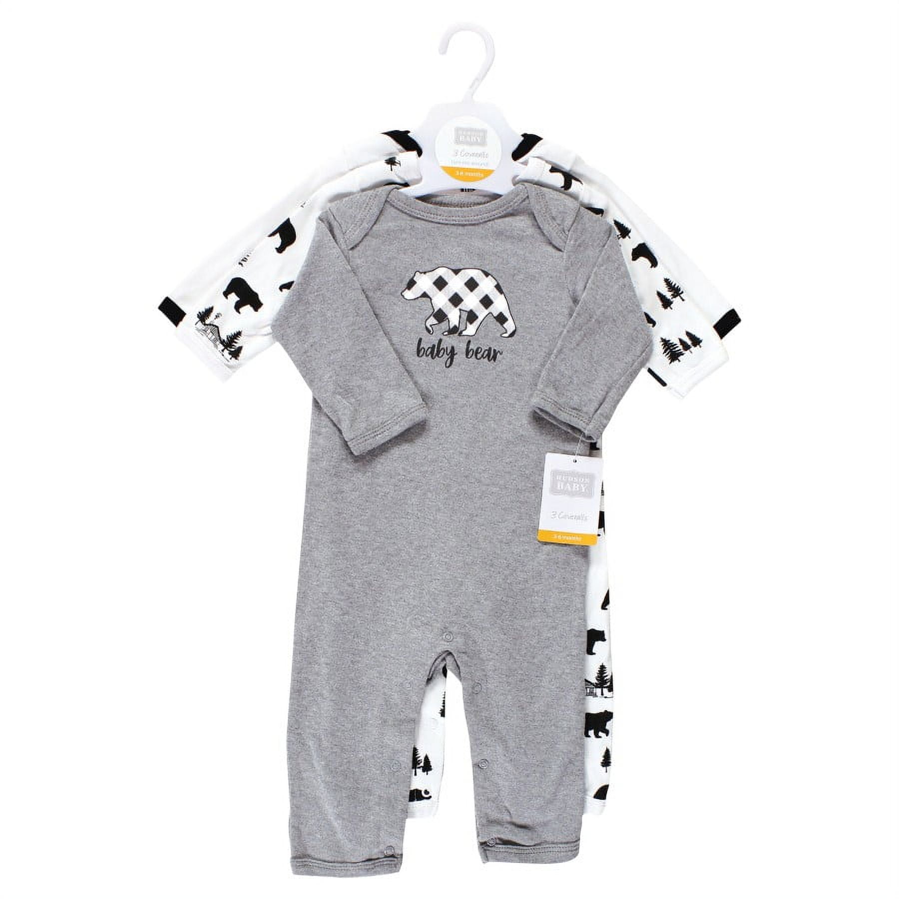 Hudson Baby Unisex Baby Cotton Coveralls, Baby Bear Gray Black, 6-9 Months