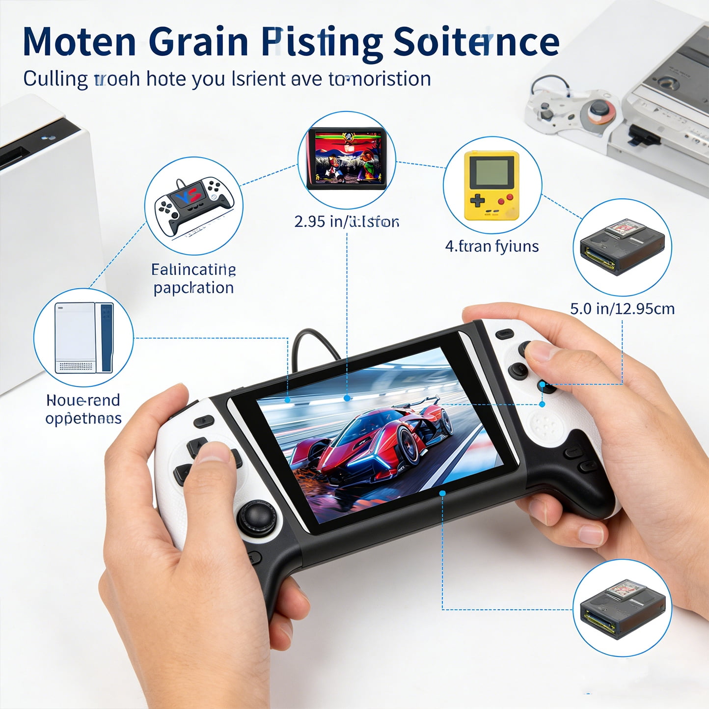 Shixing Pocket Gaming Console Project X Red and Blue, 4.3-inch HD IPS Screen, 64GB, 500-in-1 Games, 1-Pack