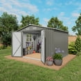 thumbnail image 2 of Olurrisa 10x8 FT Outdoor Metal Storage Shed, Gray Garden Tool Shed with Lockable Door, Clear Window and Air Vent, Large Capacity for Bicycles, Lawnmowers and Tools, 2 of 19