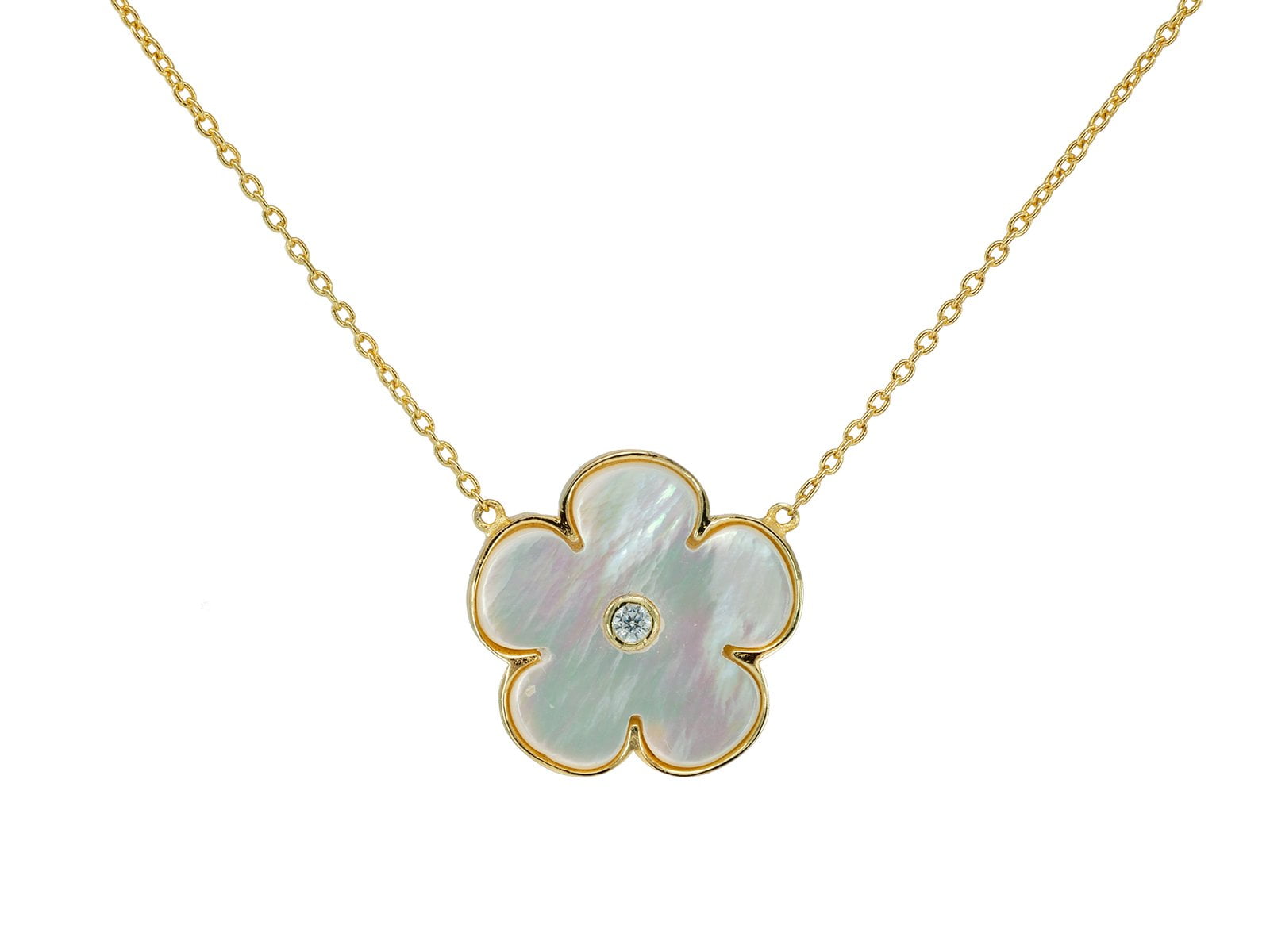 Gold Plated Silver Cultured Mother of Pearl Daisy Flower Necklace, 16 inch + Extender, Women's, Grey Type