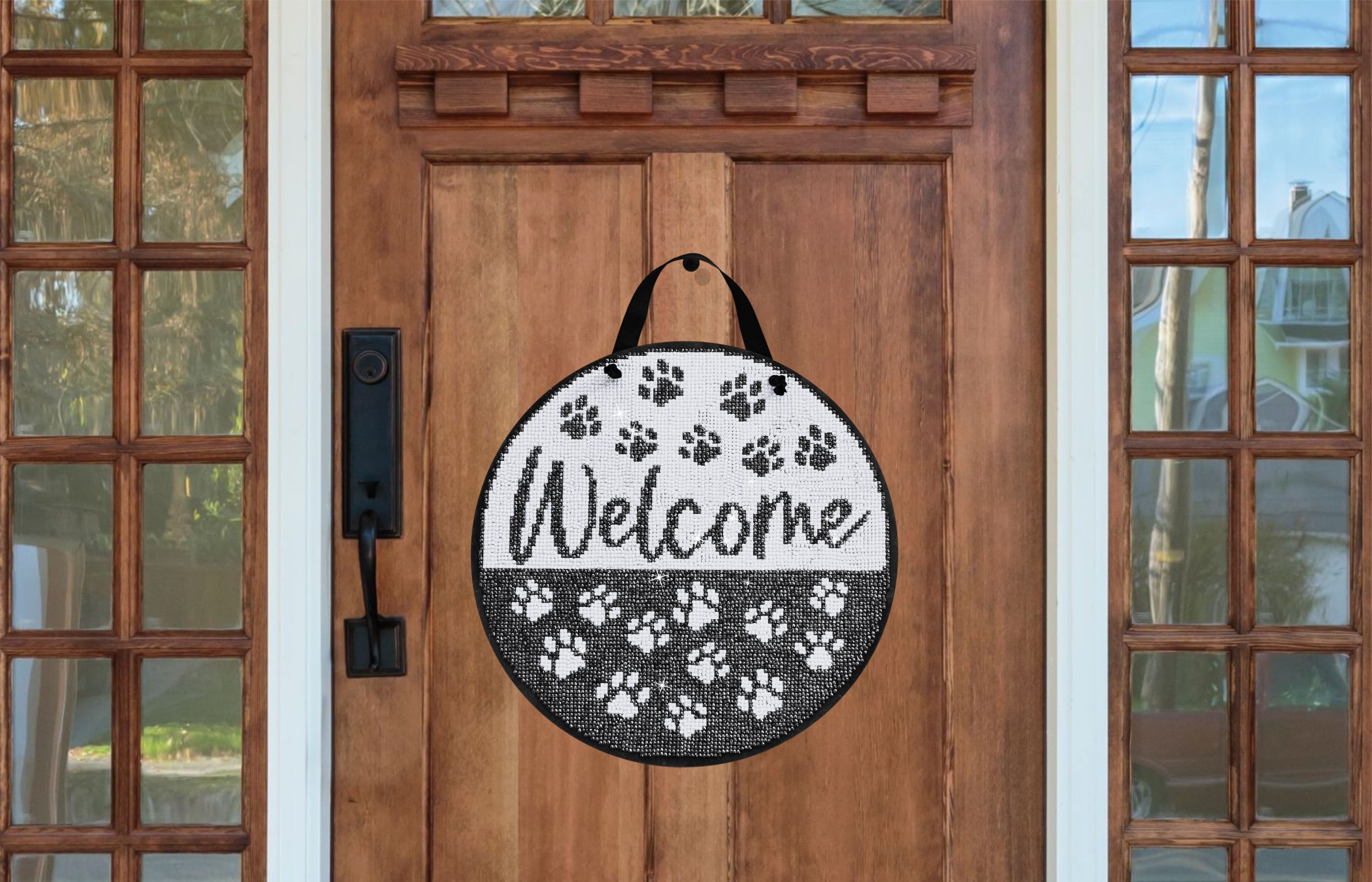 Diamond Painting Kit, Dog And Cat Paw Print Welcome Sign, 14 Piece Kit