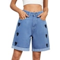thumbnail image 4 of Women'S High Waist Long Jean Shorts for Women Ripped Distressed Jeans Short Love S, 4 of 10