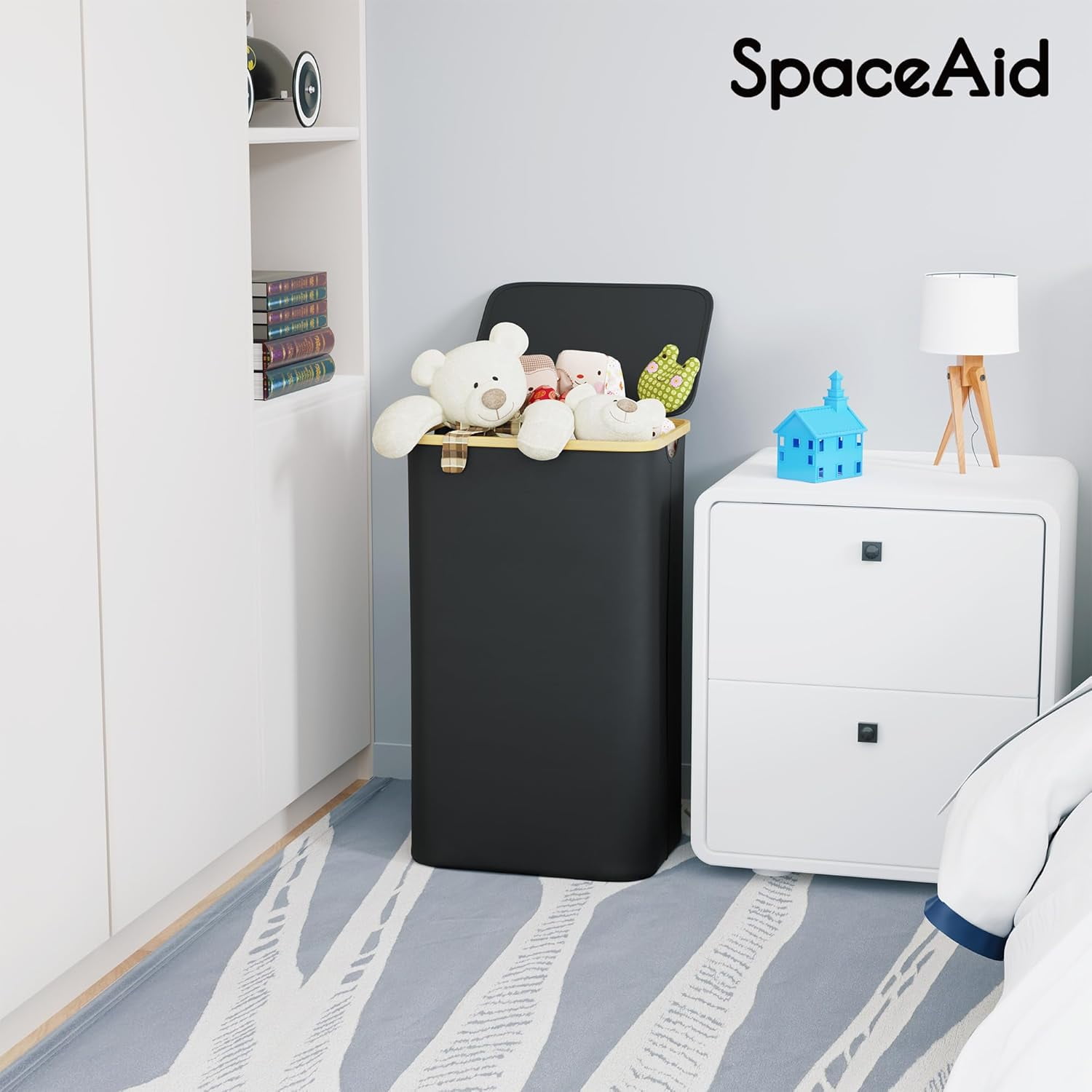 SpaceAid 110L Laundry Hamper with Lid, Large Tall Clothes Basket Bin, Black