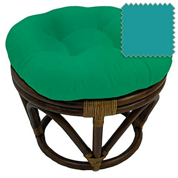 Rattan Footstool Ottoman with Cushion - Modern Foot Rest for Living Room, Bedroom, Patio