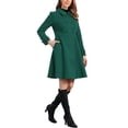 thumbnail image 4 of Abrigo de invierno de mujer vintage sólido de línea A con doble botonadura y cuello en verde oscuro, 4 of 6
