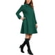 thumbnail image 4 of Abrigo de invierno de mujer vintage sólido de línea A con doble botonadura y cuello en verde oscuro, 4 of 6