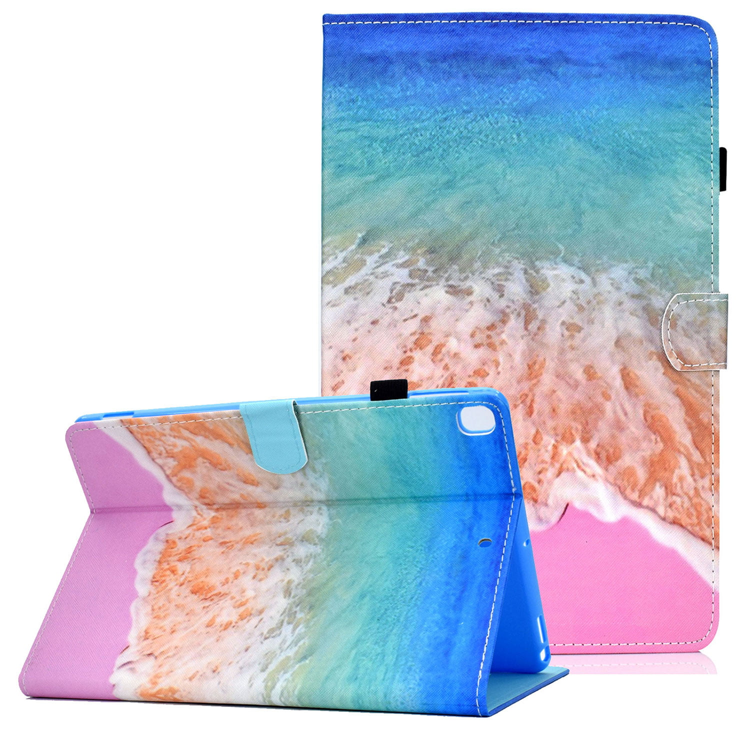 10.2" Case, iPad 7th Generation Case (A2197 /A2198 /A2200), Allytech Slim Fit PU Leather Kickstand Folio Smart Cover Auto Sleep Wake Shockproof TPU Case for Apple iPad 10.2",Pink Beach -