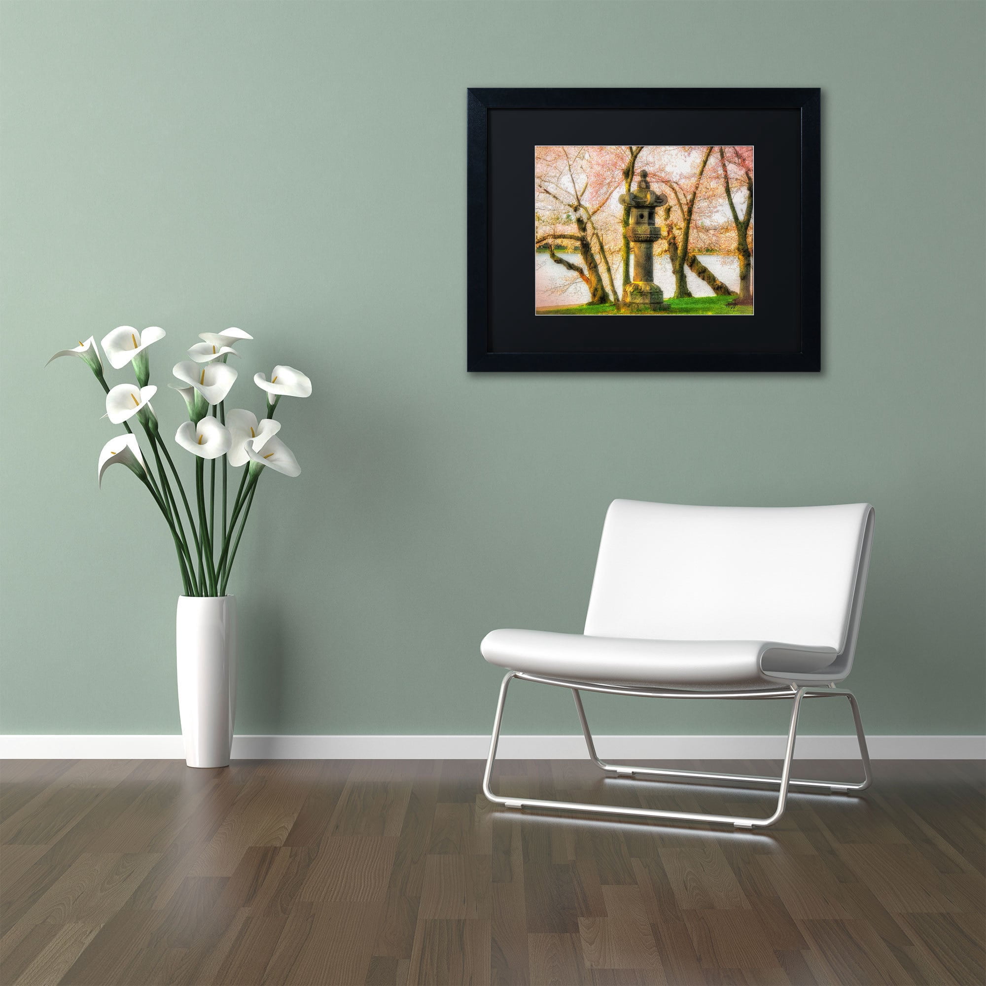 Trademark Fine Art "Japanese Stone Lantern" Canvas Art by Lois Bryan, Black Mat, Black Frame