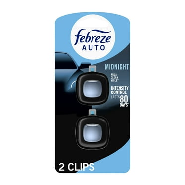 Febreze AUTO Car Air Freshener, Odor-Fighting Car Vent Clip, Midnight, 2 Count
