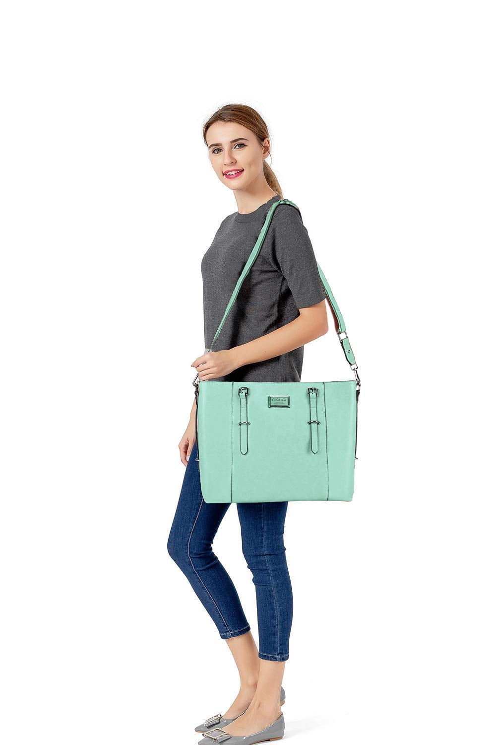 Mosiso Laptop Tote Bag (Up to 15.6 Inch) Water Resistant PU Leather Large Capacity Business Work Office Shoulder Briefcase Handbag Compatible MacBook & Notebook