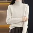 thumbnail image 5 of NMMUED Women's Mock Turtleneck Knit Sweaters, Crew Neck Long Sleeve Tops Lightweight Thermal Pullover Basic Shirts White L, 5 of 6