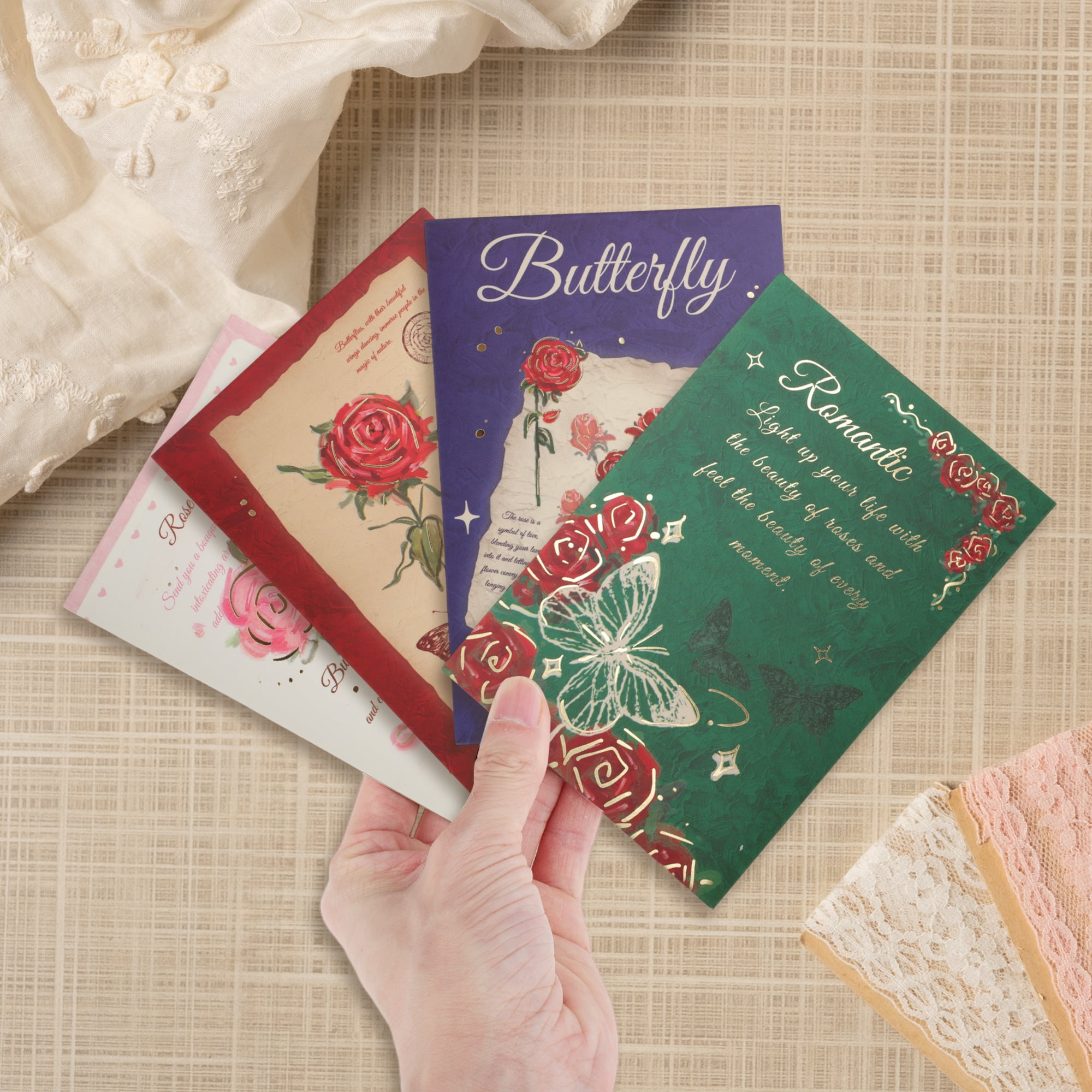 Unique Bargains Floral Pops Up Card 3D Greeting Cards with Envelope Pink Butterfly Rose