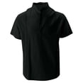 thumbnail image 4 of JUUYY Men's 2 Piece Cotton Linen Sets Casual Short Sleeve Button Up Shirts and Straight Leg Pants Set Loose Beach Vacation Outfits Black XXXL, 4 of 6
