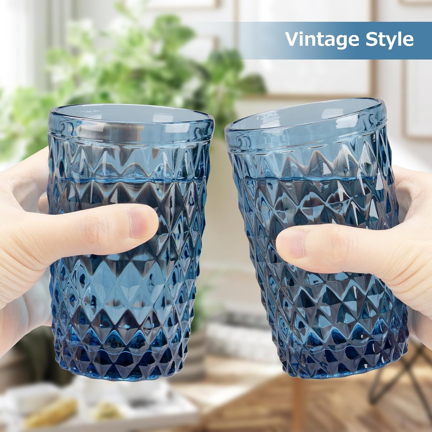 NANAHuang Vintage Drinking Glass Set of 4,12 oz Embossed Floral Drinkware Set,Green Drinking Glasses Cups Wine Glasses Colored Glassware for Whisky,Beer,Juice,Cocktail,Heavy Duty
