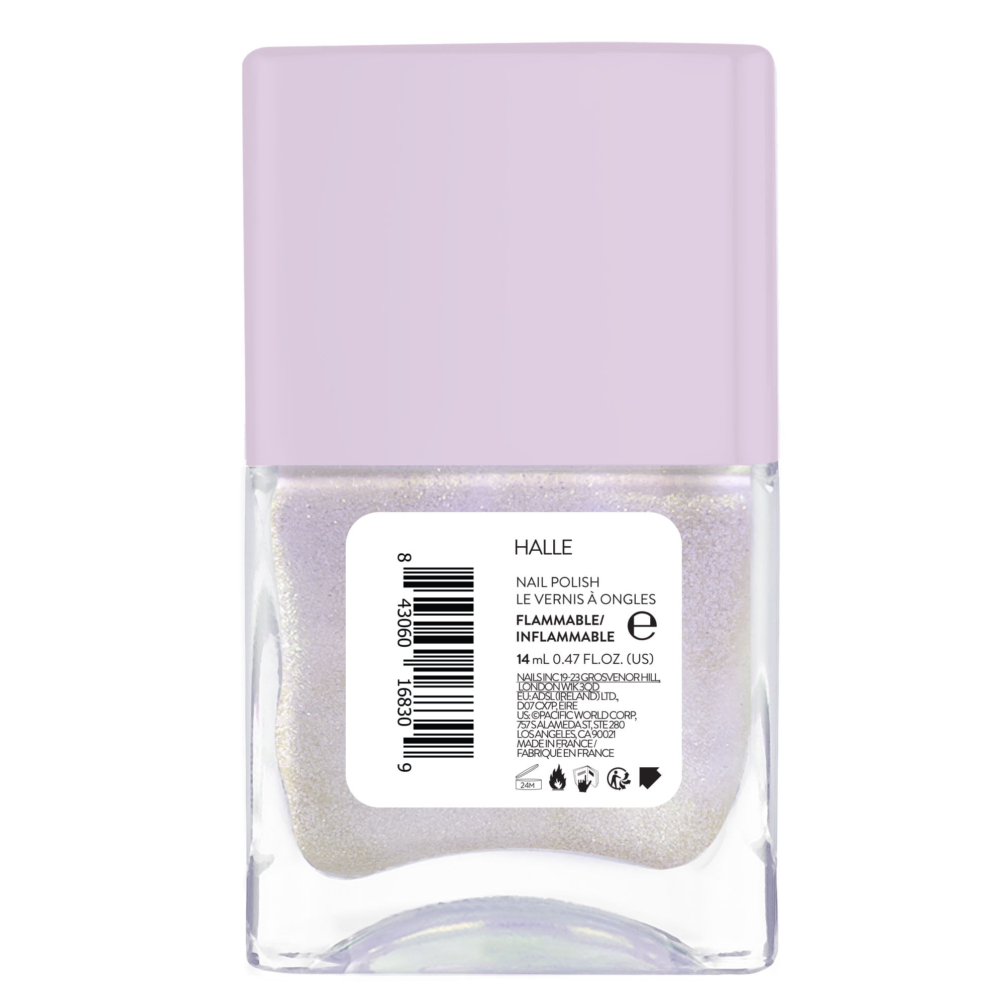 Nails.INC, It's Topless Gel-Like Nail Polish, 4-in-1 Base Coat, Treatment, Color & Top Coat, Halle, Lilac Shimmer, 0.47 oz