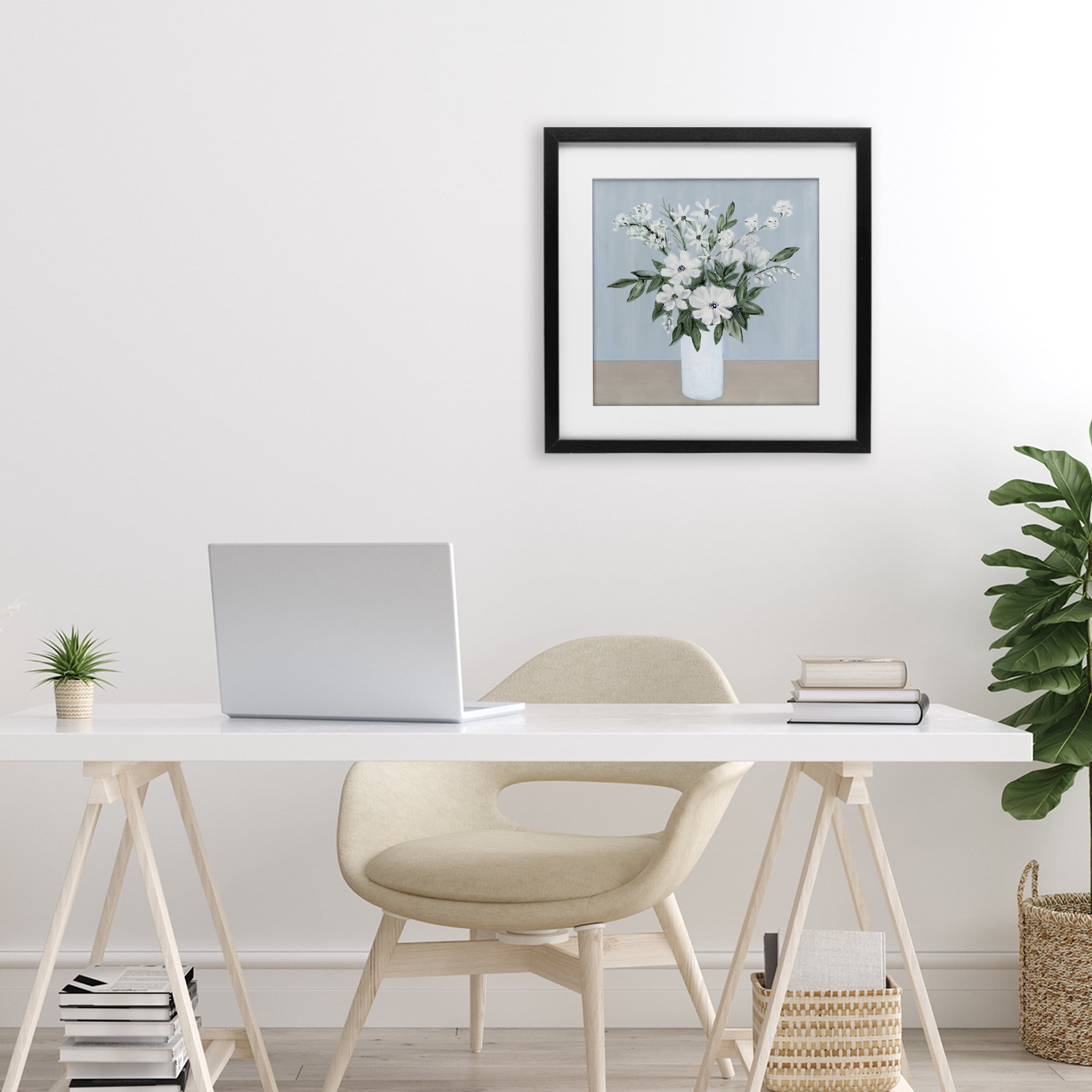 Stupell Industries Mixed White Blooms on Blue Black Framed Print Under Glass, design by Marilyn Dunlap