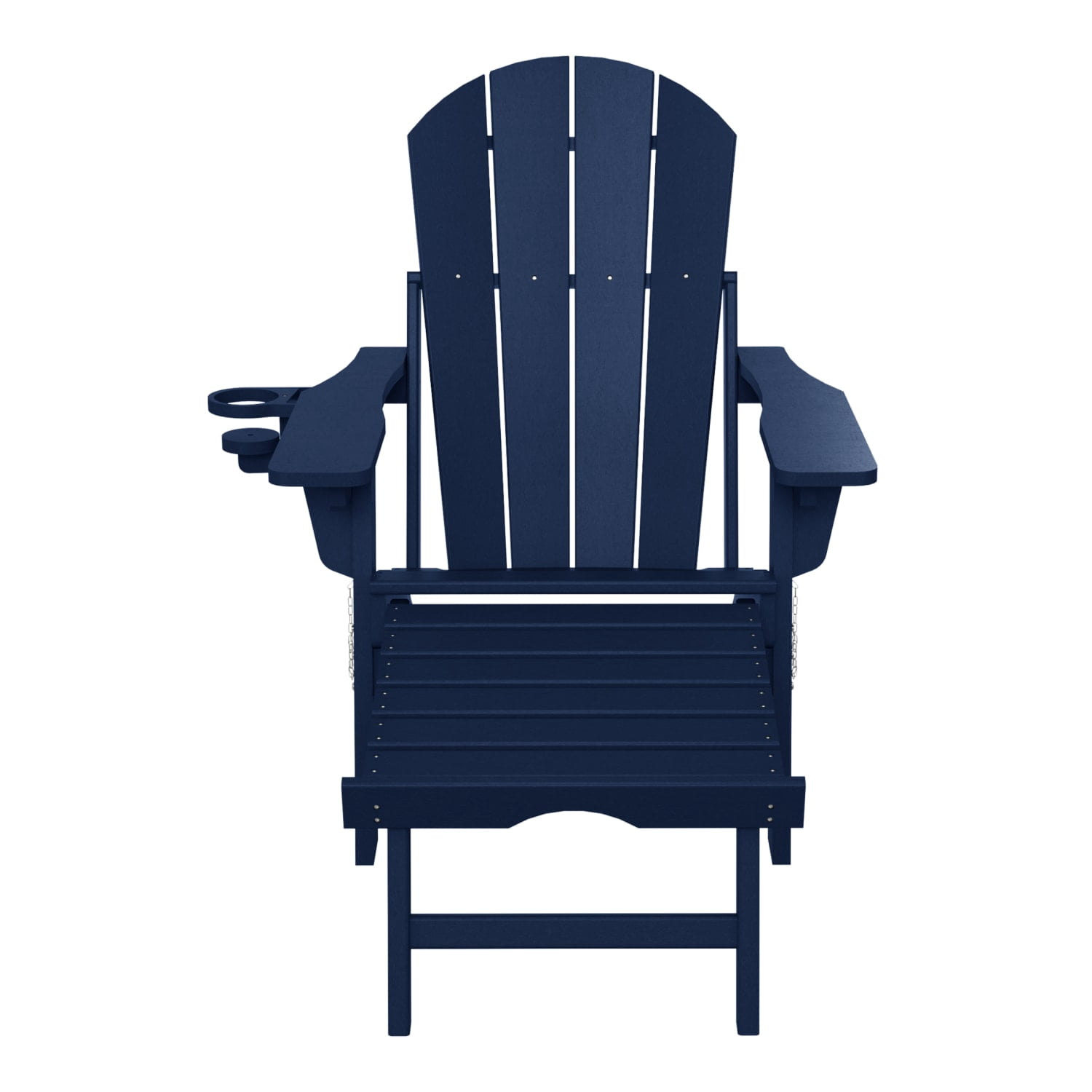 WestinTrends Malibu Folding Adjustable Adirondack Chair with Retractable Ottoman and Cup Holder, Navy Blue